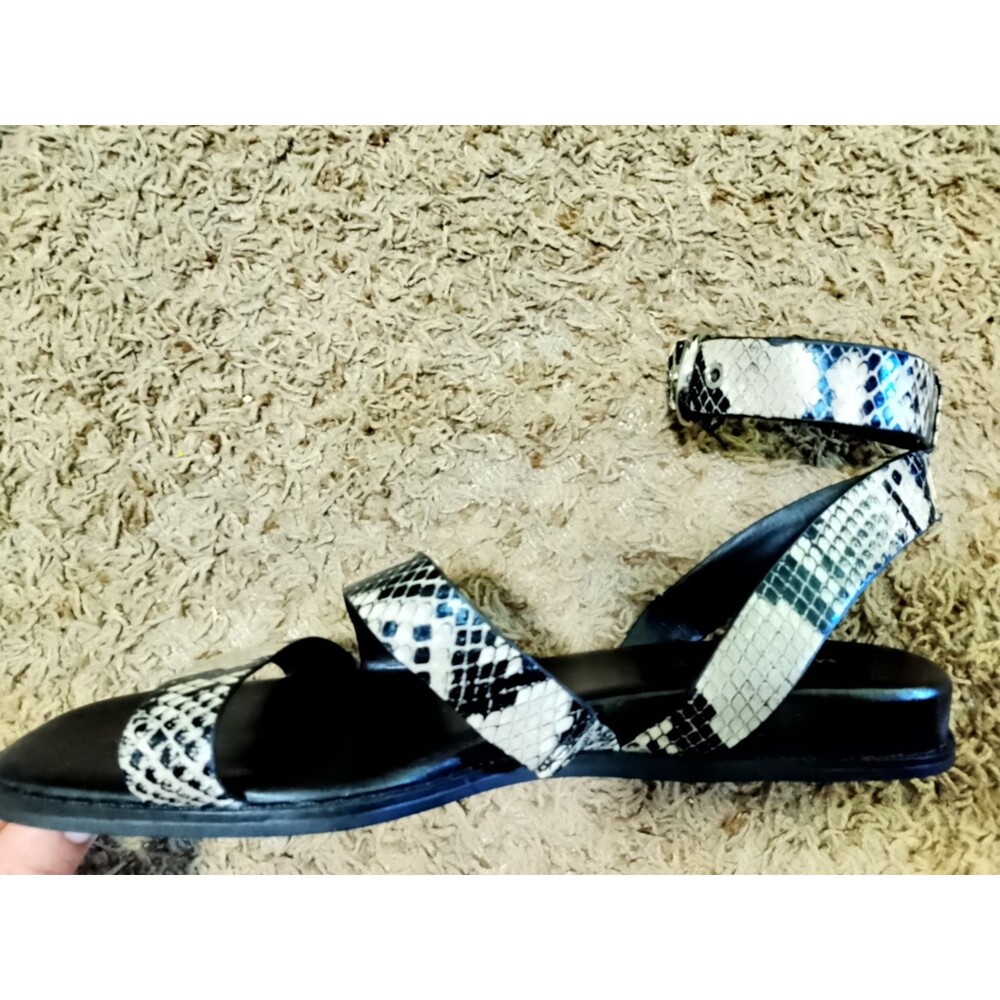 Marc Fisher Black and Snake Print Leather Sandals - Picture 3 of 5